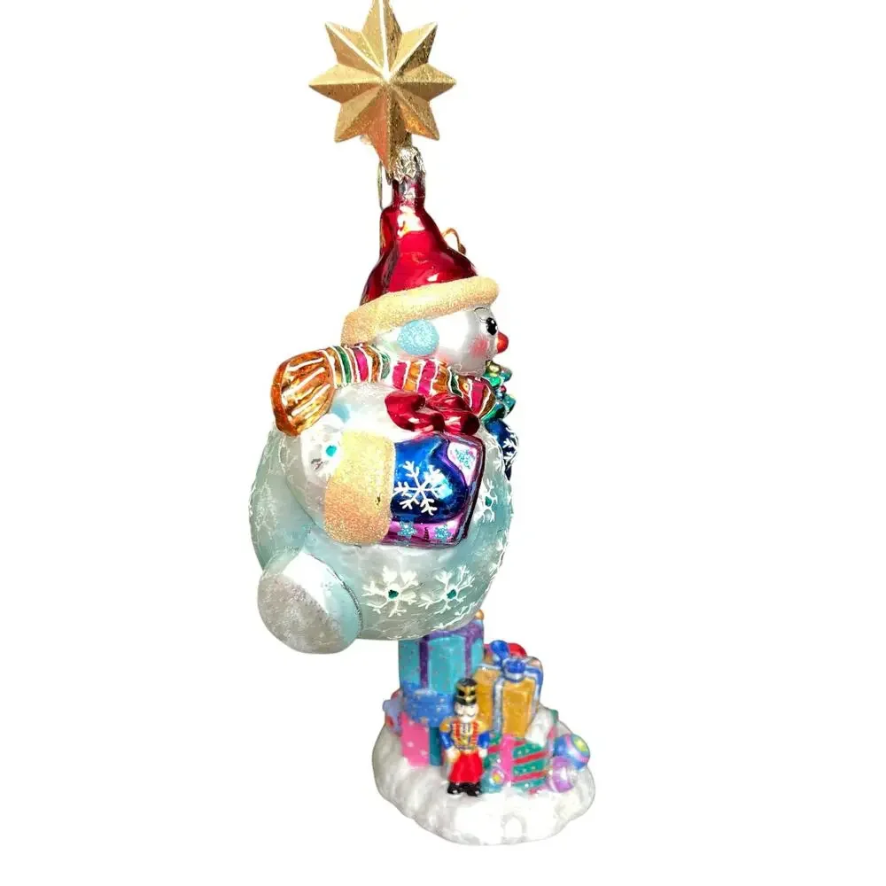 Christopher Radko Chubby Cheer Delight Snowman Ornament & Stand Vtg 2000 READ